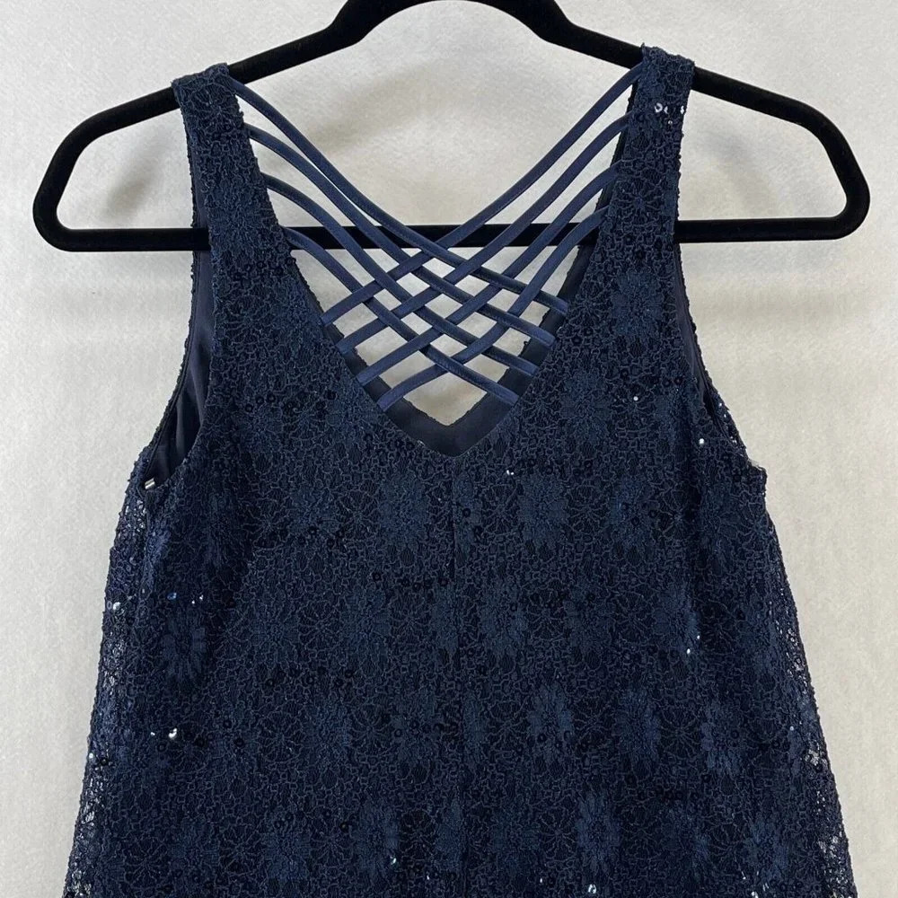 Sequin Hearts Mini Dress Womens Sz S A-Line Floral Lace Overlay Sleeveless Blue - Picture 5 of 10